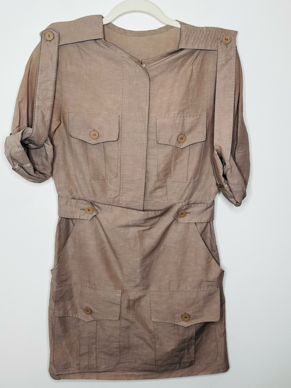 Classic Safari Mini Dress in Sand - Picture 3 of 15